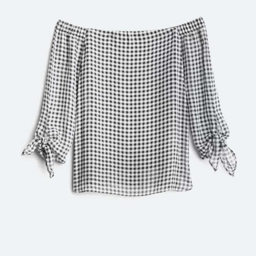 🔴 BAILEY44 YARROW OFF THE SHOULDER BLACK AND WHITE GINGHAM TOP - BRAND NEW 🔴